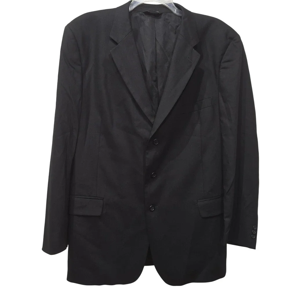 Jos. A. Bank Mens 50L Black 100% Wool 3-Button Blazer Sport Coat Jacket